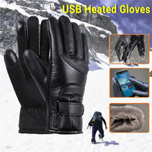 USB Winter Electric Warming Gloves Waterproof Leather Heating Gloves Soft Winter Outdoor Warm Gloves for Fishing Riding Cycling