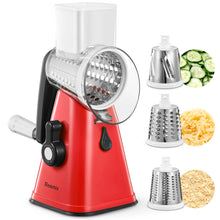 Rotary Cheese Grater, Reemix Rotary Vegetable Slicer, Rotary Kitchen Mandoline Vegetable Slicer with 3 Replaceable Stainless Ste