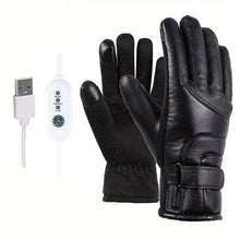 USB Winter Electric Warming Gloves Waterproof Leather Heating Gloves Soft Winter Outdoor Warm Gloves for Fishing Riding Cycling