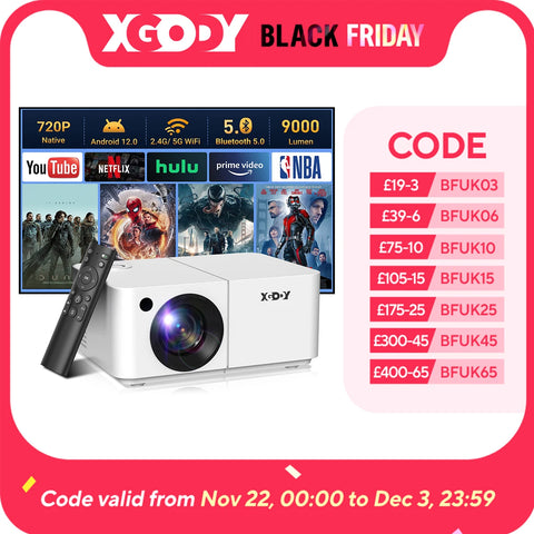 XGODY X2 Projector Full HD 4K 2.4G 5G WiFi LCD LED Video Movie Beam Android Projector Home Theater Cinema Beamer With tripod